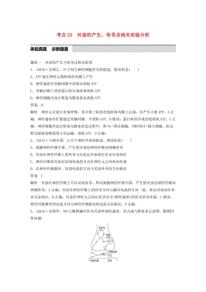 高考生物考前3個月專題復(fù)習(xí) 專題7 人體的穩(wěn)態(tài)及調(diào)節(jié)機(jī)制 考點(diǎn)23 興奮的產(chǎn)生、傳導(dǎo)及相關(guān)實(shí)驗(yàn)分析