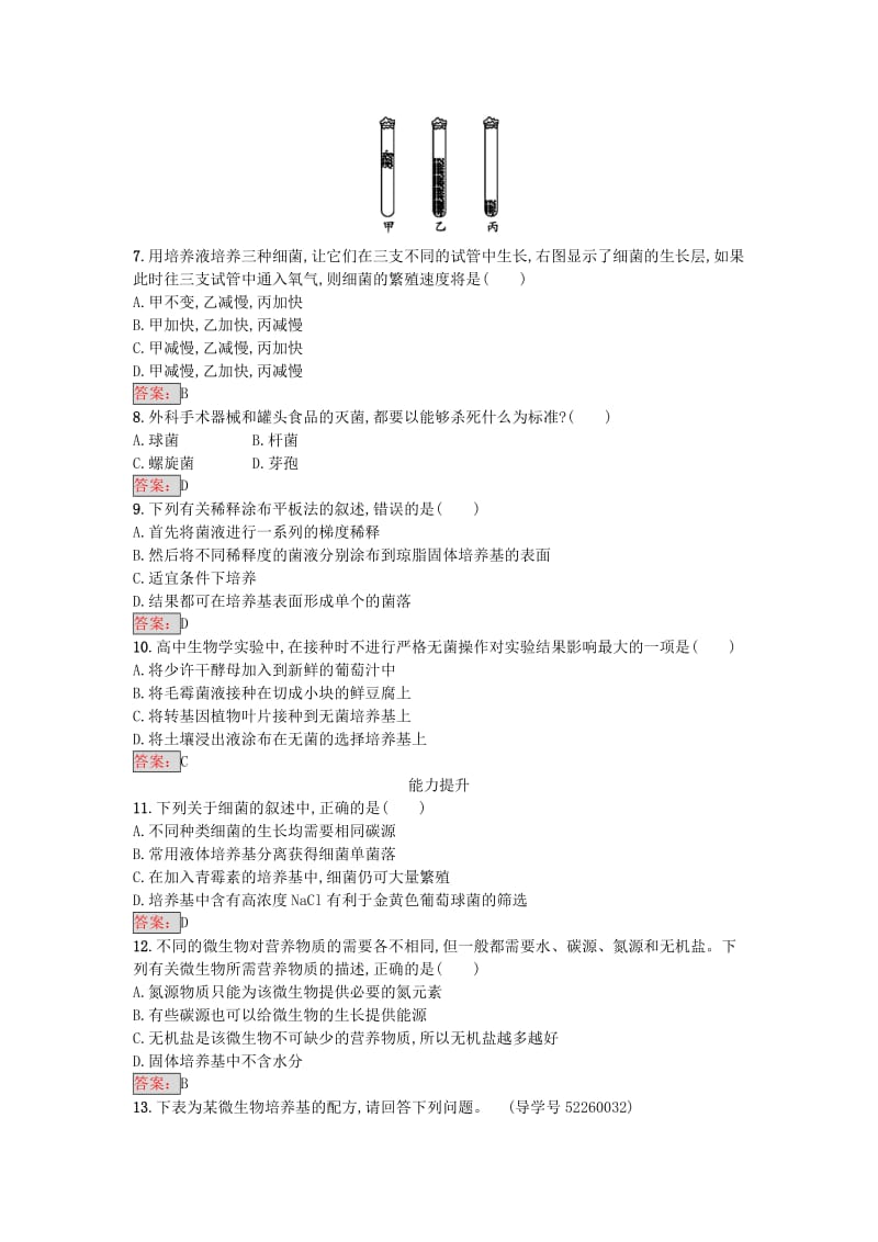 高中生物 专题2 微生物的培养与应用 课题1 微生物的实验室培养课时训练 新人教版选修1_第2页