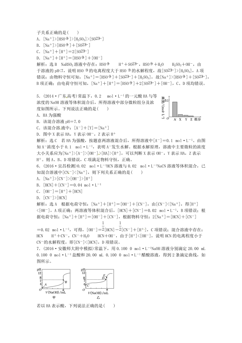 高中化学一轮复习 专题专项训练（六）溶液中粒子浓度大小的比较 鲁教版_第2页