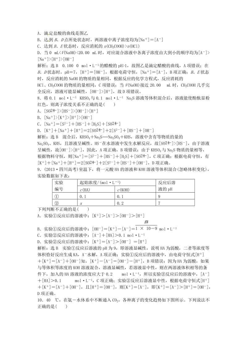 高中化学一轮复习 专题专项训练（六）溶液中粒子浓度大小的比较 鲁教版_第3页