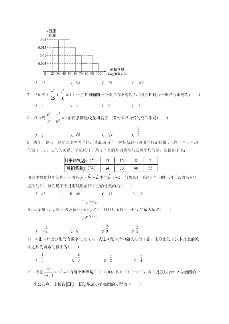 高二数学10月月考试题 文（无答案）_第2页