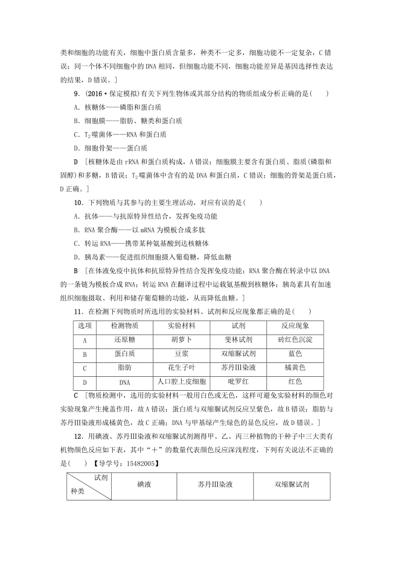 高考生物二轮复习 专题限时集训1 第1部分 板块1 专题1 细胞的物质基础_第3页