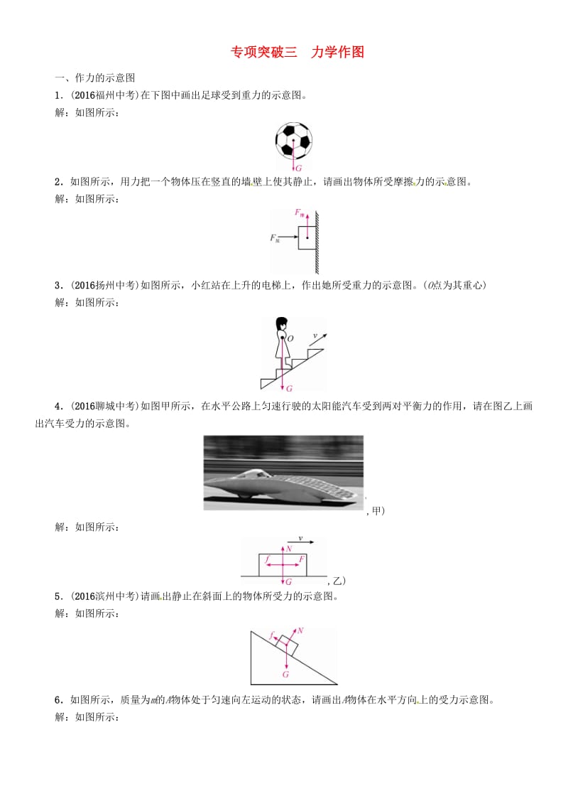 中考物理总复习 专项突破三 力学作图试题_第1页