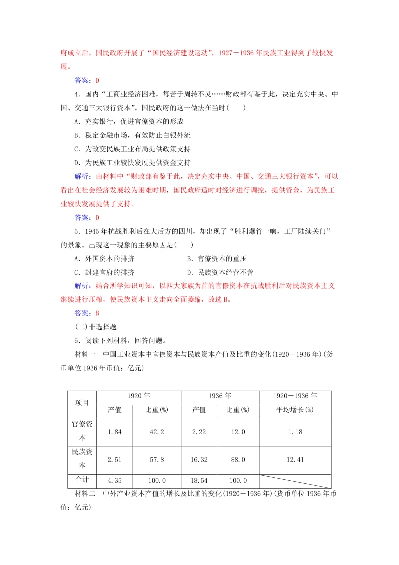 高中历史 专题二 二 民国时期民族工业的曲折发展练习 人民版必修2_第2页