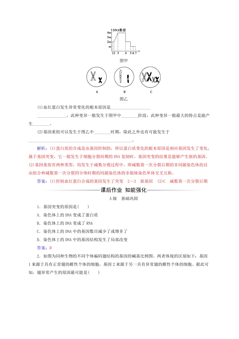 高中生物 第5章 基因突变及其他变异 第1节 基因突变和基因重组检测试题 新人教版必修2_第2页