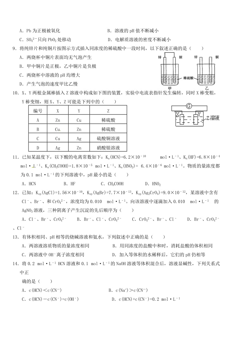 高二化学上学期第四次双周练试题（A卷）_第2页