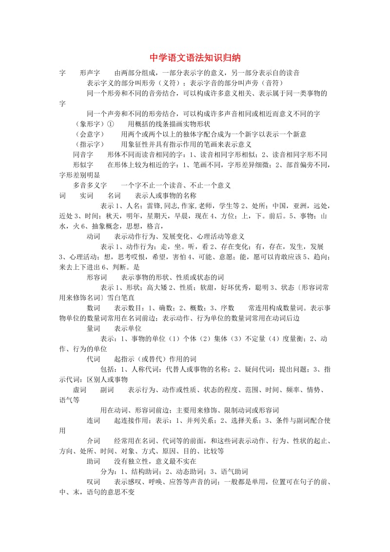 中考语文总复习 专项复习资料 语法知识归纳素材 新人教版_第1页