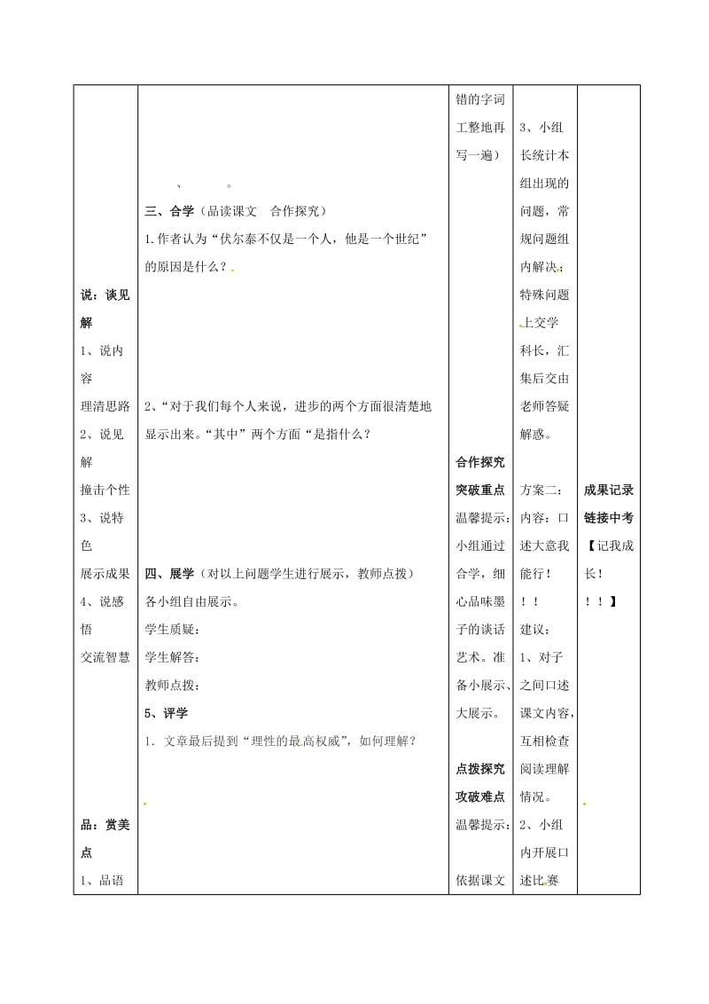 九年级语文上册 第6课《纪念伏尔泰逝世一百周年的演说》学案新人教版_第2页