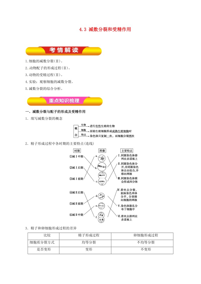 高考生物一轮复习 专题4_3 减数分裂和受精作用教学案（含解析）_第1页