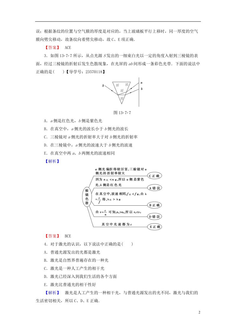 2016-2017学年高中物理第13章光78光的颜色色散激光学业分层测评新人教版选修_第2页