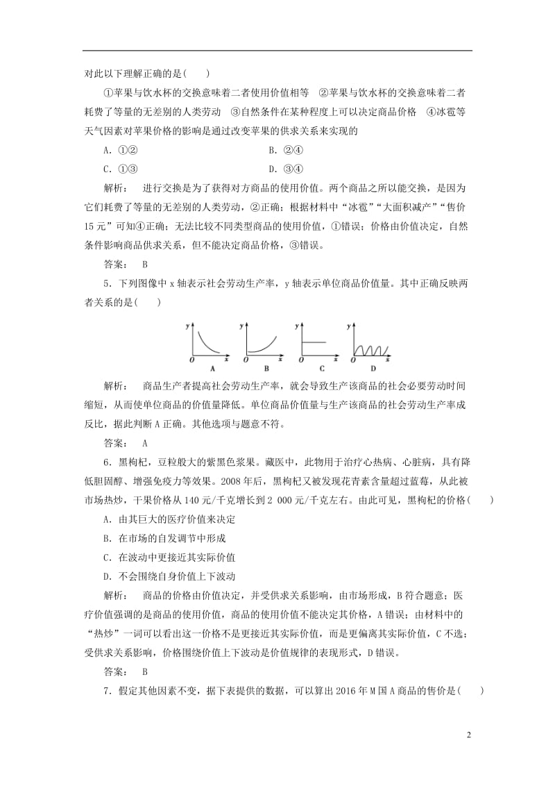 2016-2017学年高中政治1.2.1影响价格的因素检测新人教版必修1_第2页