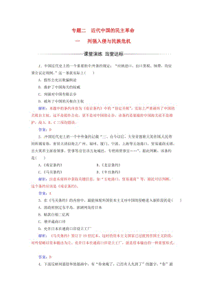 高中歷史 專題二 近代中國(guó)維護(hù)國(guó)家主權(quán)的斗爭(zhēng) 一 列強(qiáng)入侵與民族危機(jī)練習(xí) 人民版必修1