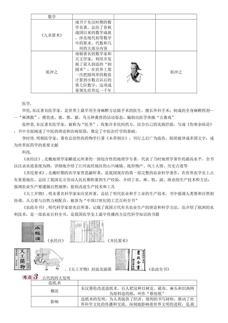 中考历史总复习 教材知识梳理篇 第七单元 中国古代科学技术与思想文化练习_第2页