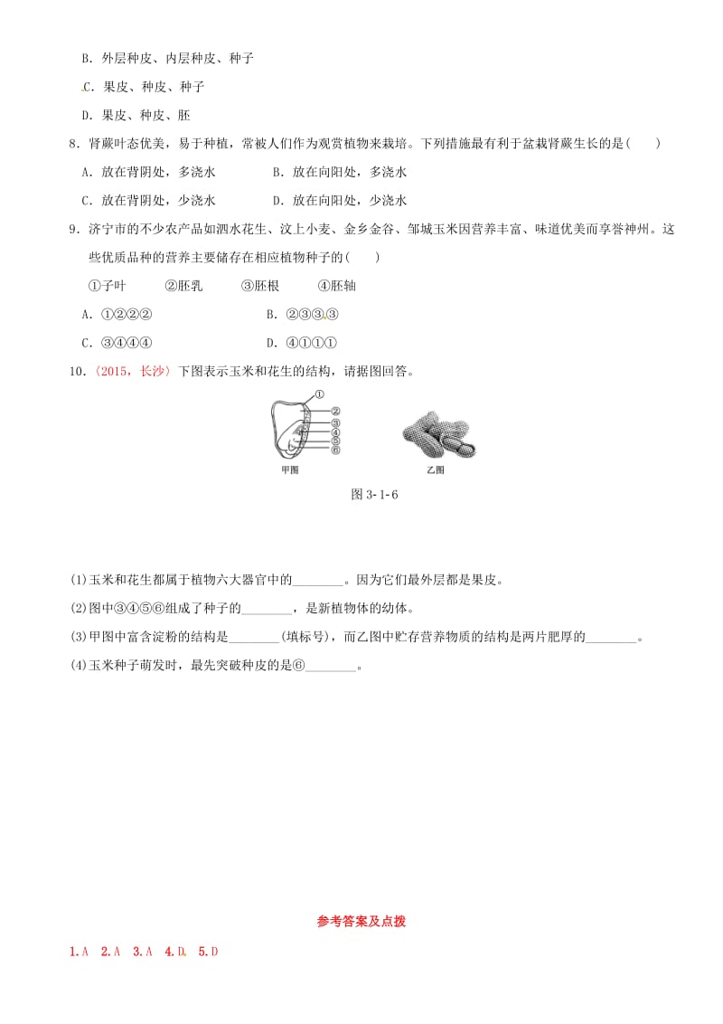 中考生物 考点梳理 第三单元 第一章 生物圈中有哪些绿色植物基础练 新人教版_第2页