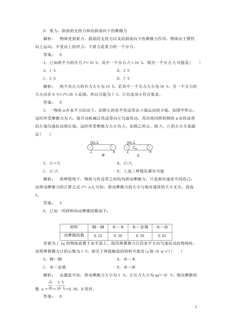 2016-2017学年高中物理第3章相互作用章末自测新人教版必修1_第2页