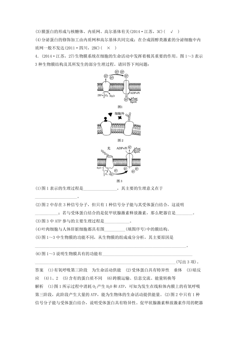 高考生物考前3个月专题复习 专题1 细胞的分子组成和基本结构 考点3 生物膜系统结构与功能统一性的理解及应用_第2页