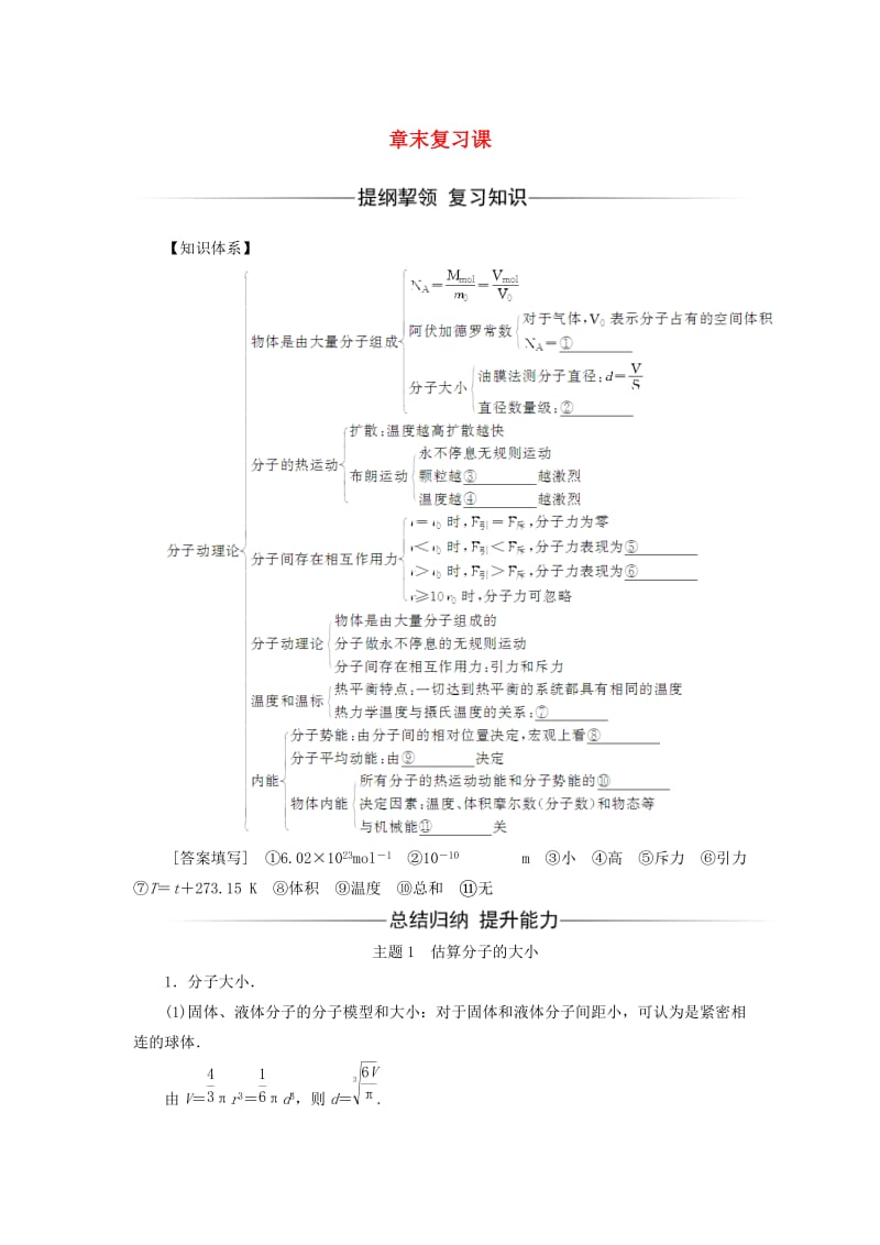 高中物理 第七章 分子动理论章末复习课检测题 新人教版选修3-3_第1页