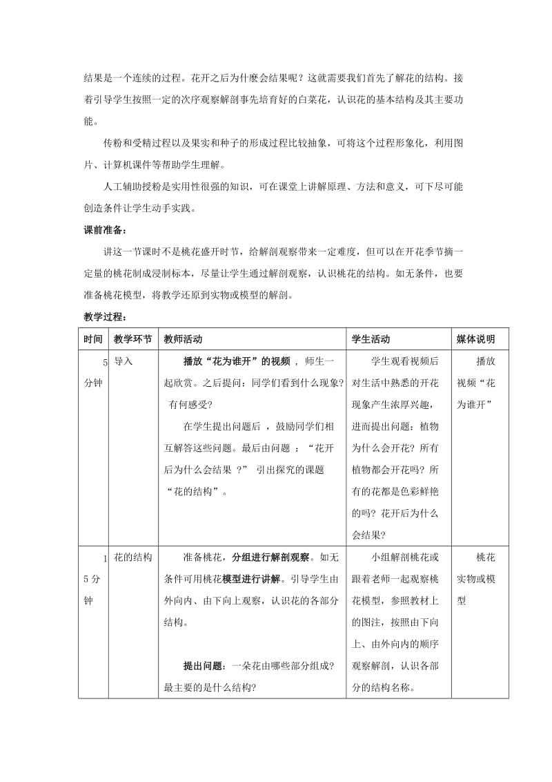 七年级生物上册 3_2_3 开花和结果教案1 （新版）新人教版_第2页