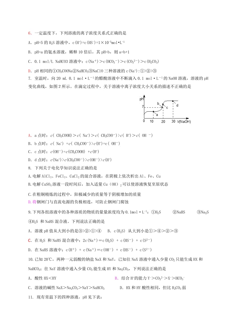 高二化学上学期第二阶段考试试题（兰天班）_第2页