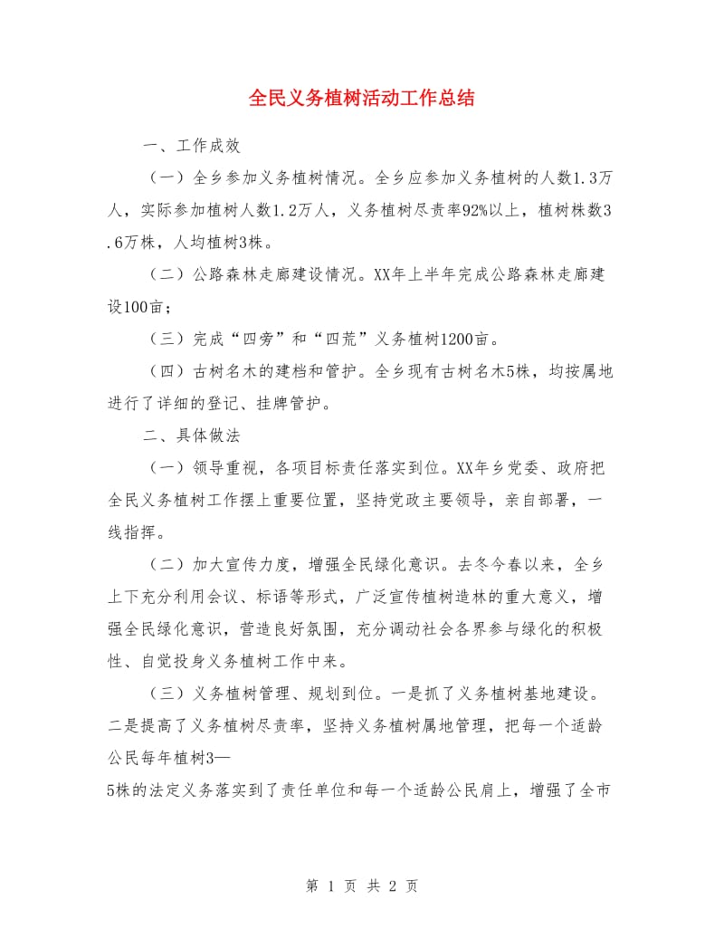 全民义务植树活动工作总结_第1页