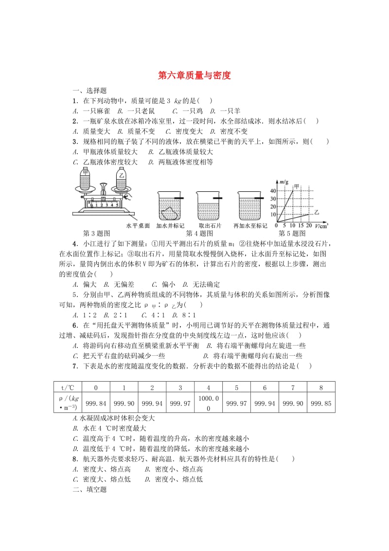 中考物理小练习 第六章 质量与密度_第1页