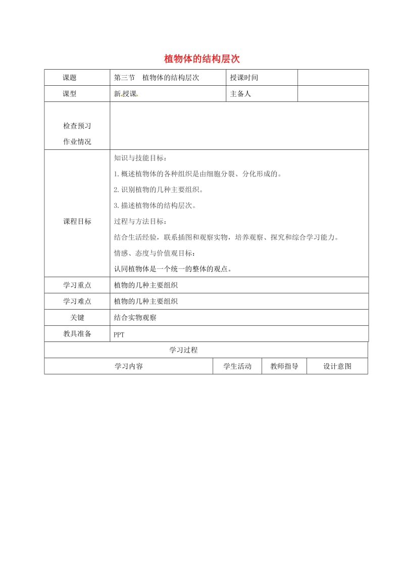 七年级生物上册 2_2_3 植物体的结构层次教案 （新版）新人教版2_第1页