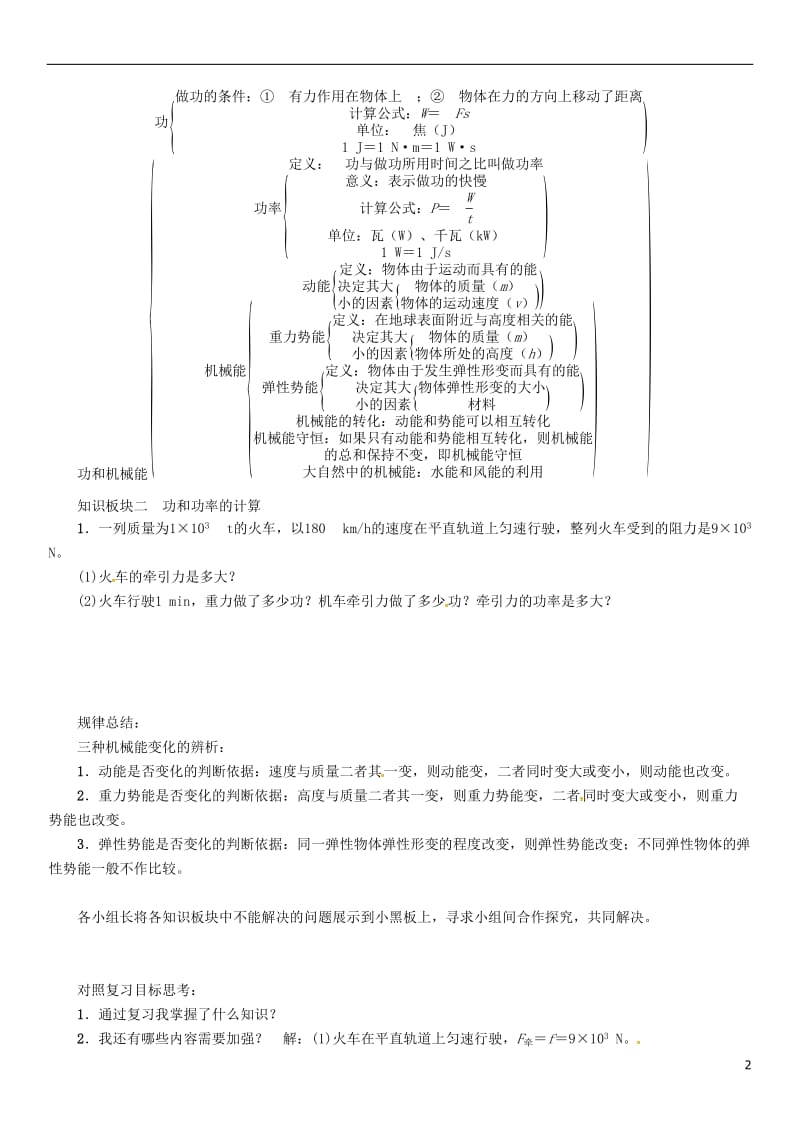 2017年春八年级物理下册第十一章功和机械能复习学案新版新人教版_第2页