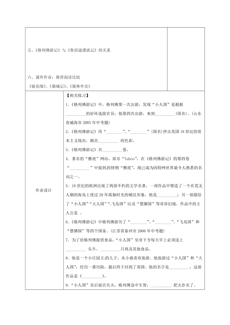 九年级语文上册 第二单元 名著选读 格列佛游记教案 苏教版_第3页