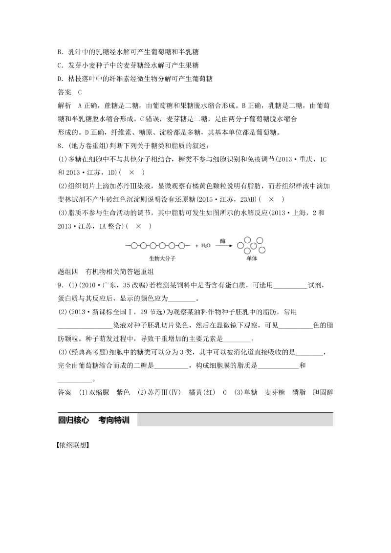 高考生物考前3个月专题复习 专题1 细胞的分子组成和基本结构 考点1 理清组成细胞的四大类有机物及相关计算_第3页