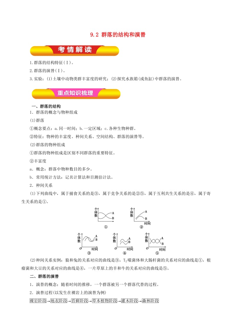 高考生物一轮复习 专题9_2 群落的结构和演替教学案（含解析）_第1页