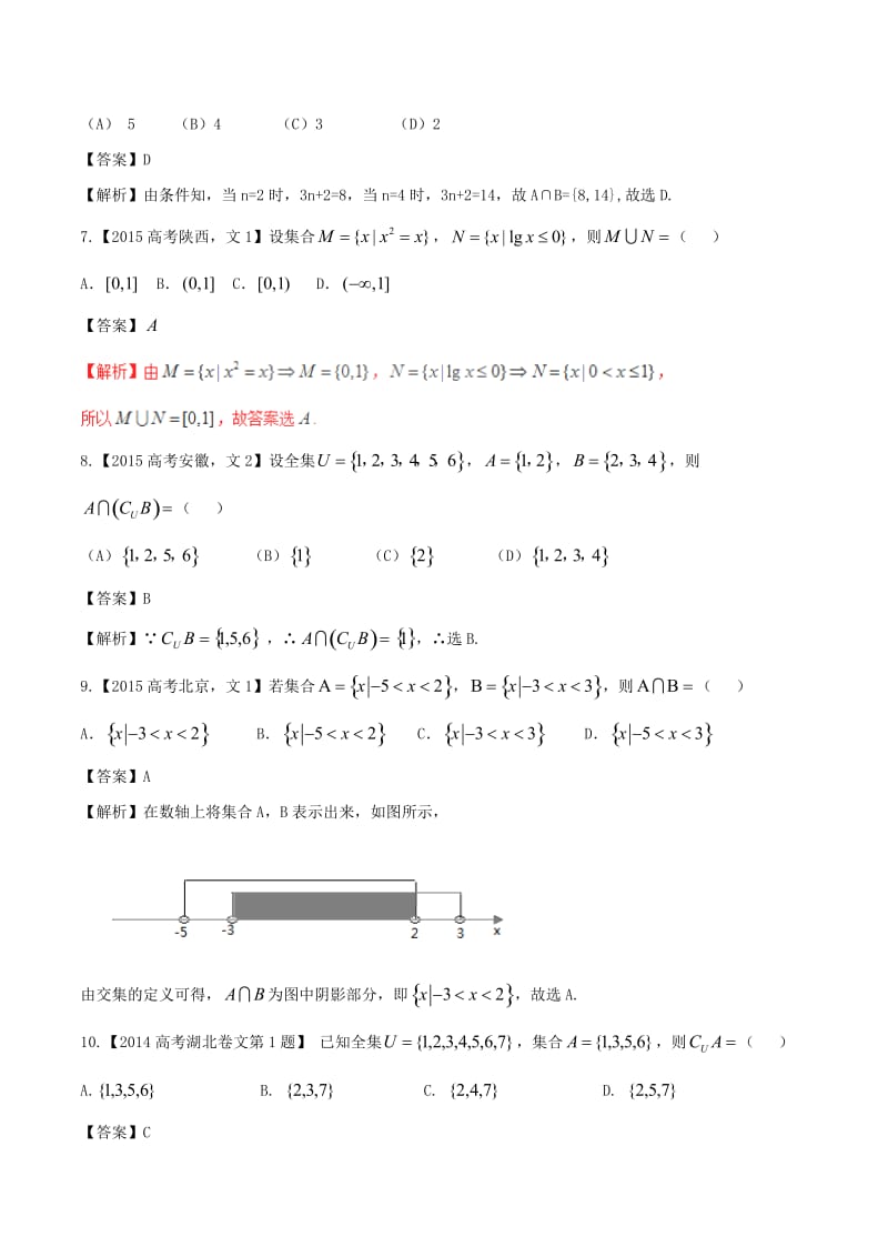 高考数学（精讲+精练+精析）专题1_1 集合试题 文（含解析）_第2页