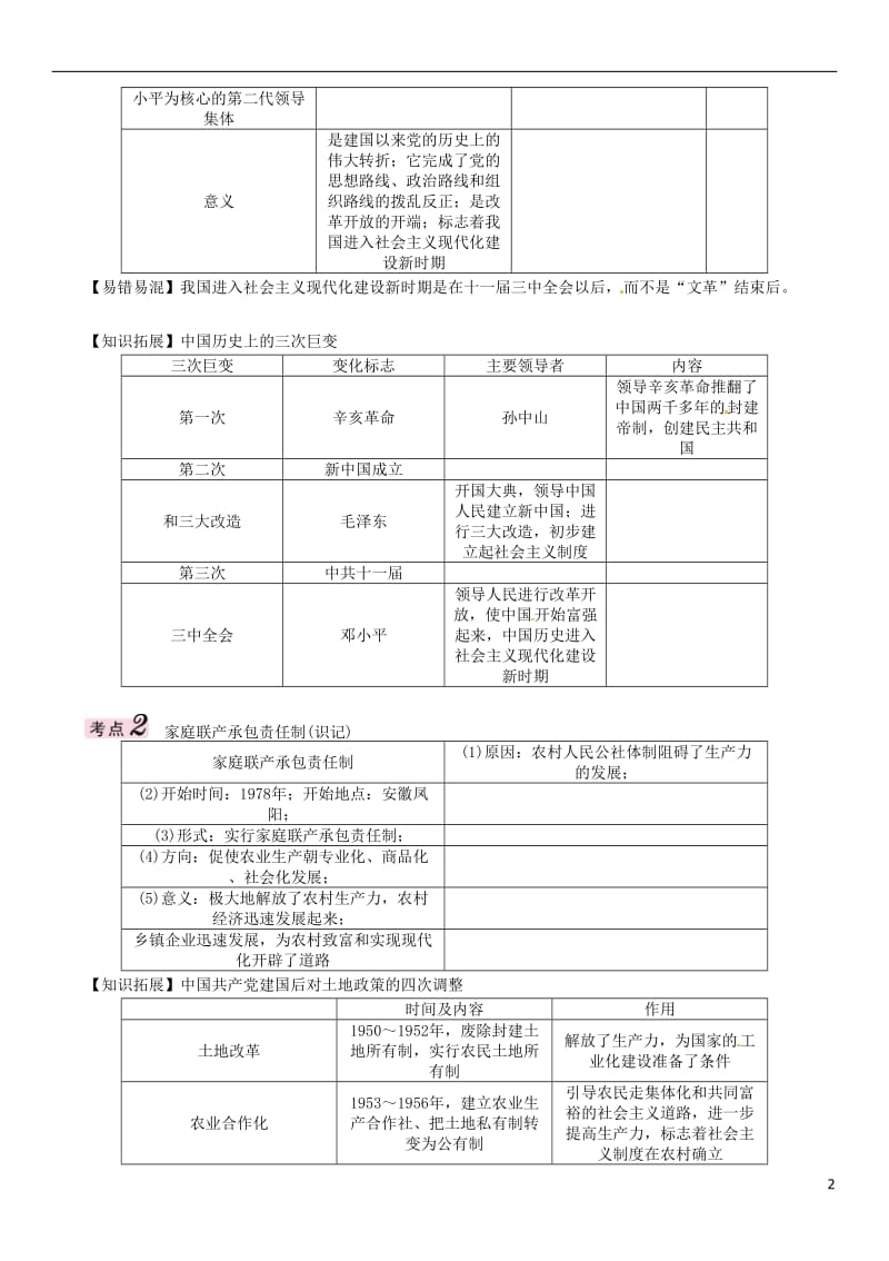 中考王青海专版2017届中考历史总复习教材知识梳理篇第十六单元建设有中国特色社会主义练习_第2页