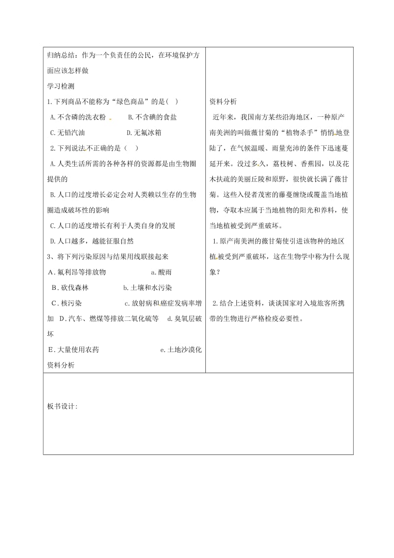 七年级生物下册 4_7_1 分析人类活动对生态环境的影响教案 （新版）新人教版_第2页