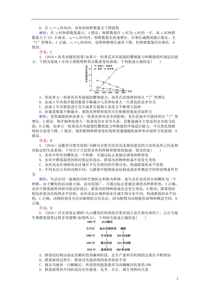 2017届高考生物二轮复习专题强化训练十三种群和群落_第2页