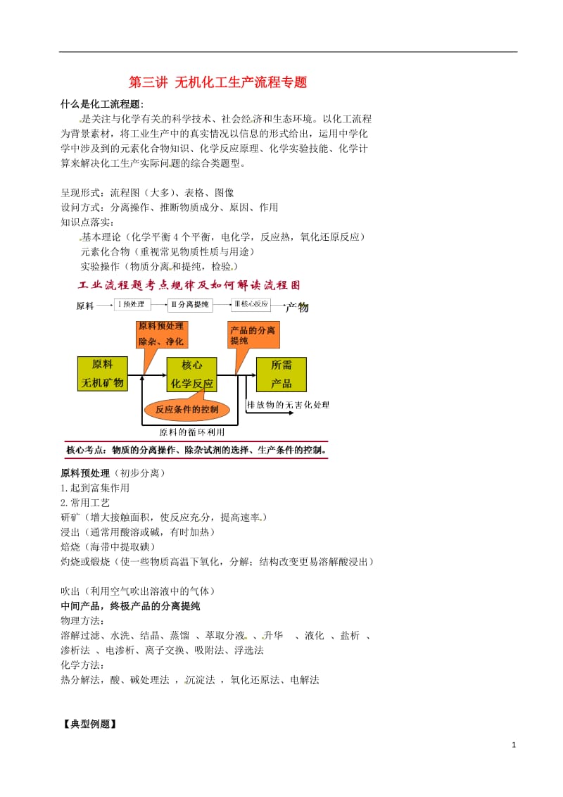 高考化学三轮冲刺 题型突破 3 无机化工生产流程专题_第1页