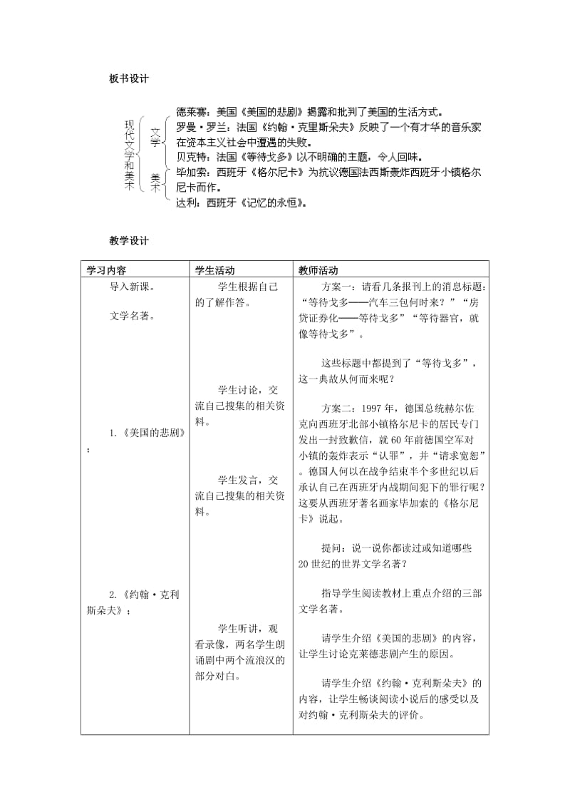 九年级历史下册 第18课 现代文学和美术教案 新人教版_第3页