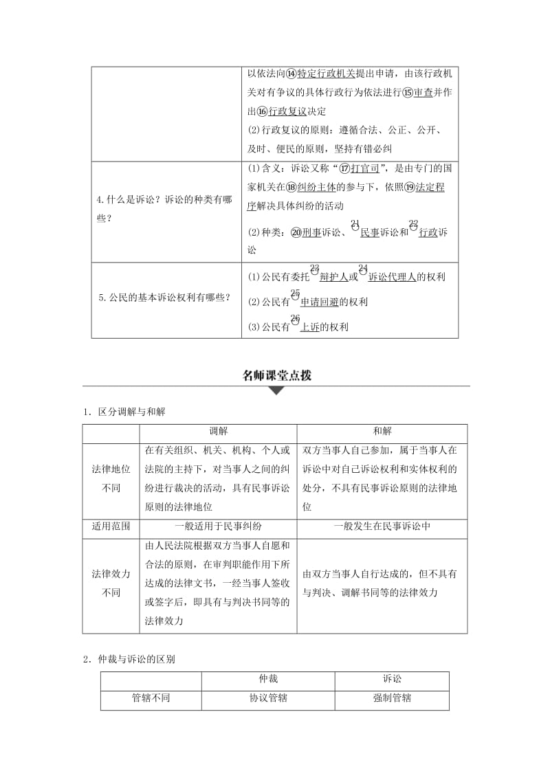 高考政治二轮复习 专题二十四 法律救济 考点一 非诉讼解决纠纷与诉讼解决纠纷试题_第2页