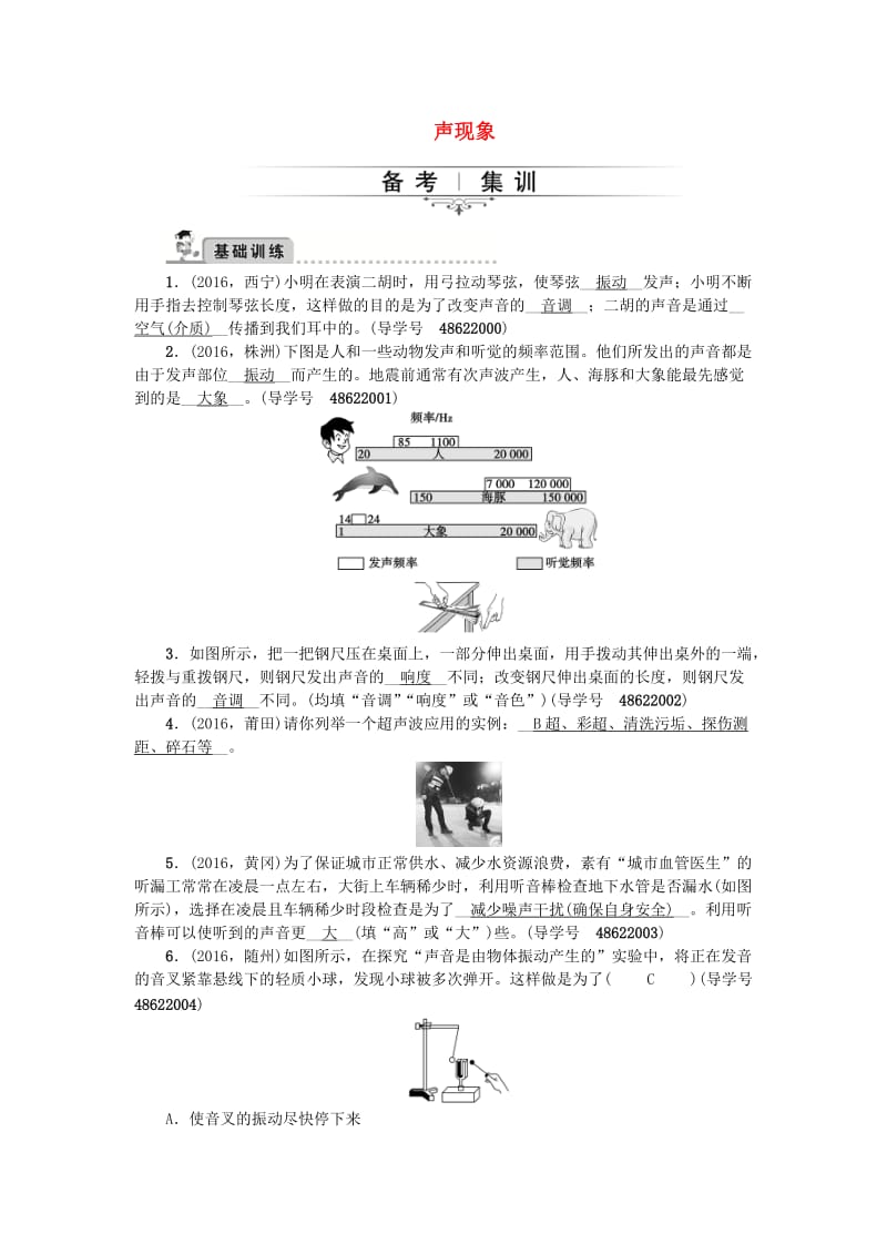 中考物理总复习 备考集训 第1章 声现象试题 新人教版_第1页