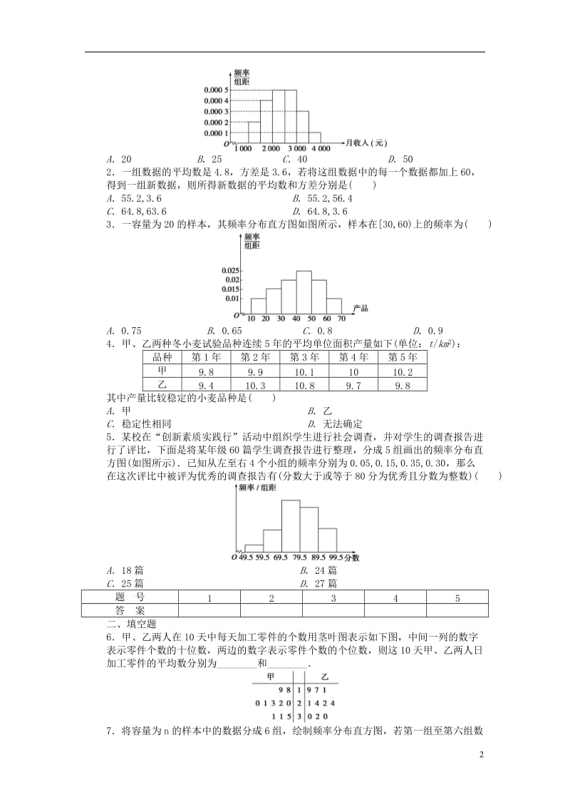 2016-2017学年高中数学第2章统计2.2用样本估计总体习题课新人教A版必修3_第2页