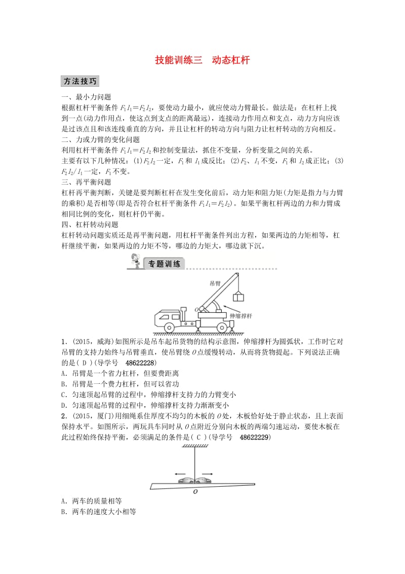 中考物理总复习 技能训练三 动态杠杆 新人教版_第1页