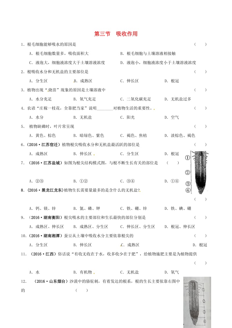 七年级生物上册 3_5_3 吸收作用练习 北师大版_第1页