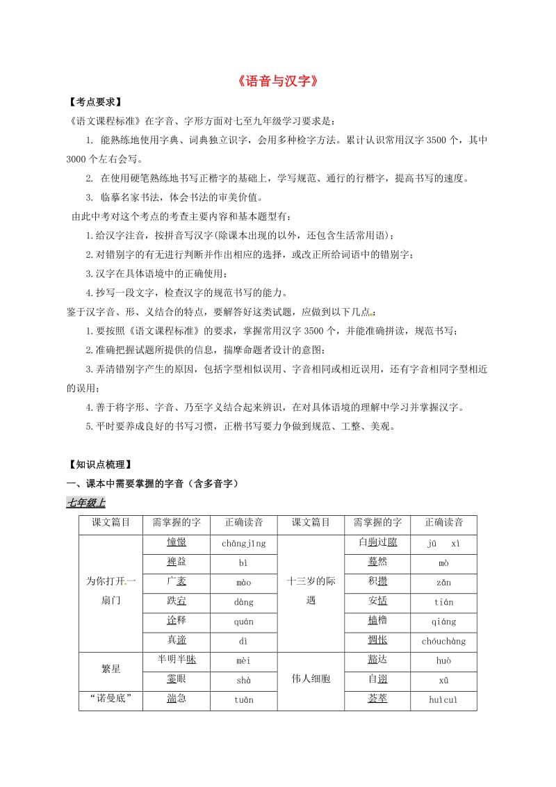 中考语文复习教学案之二(语音汉字）_第1页