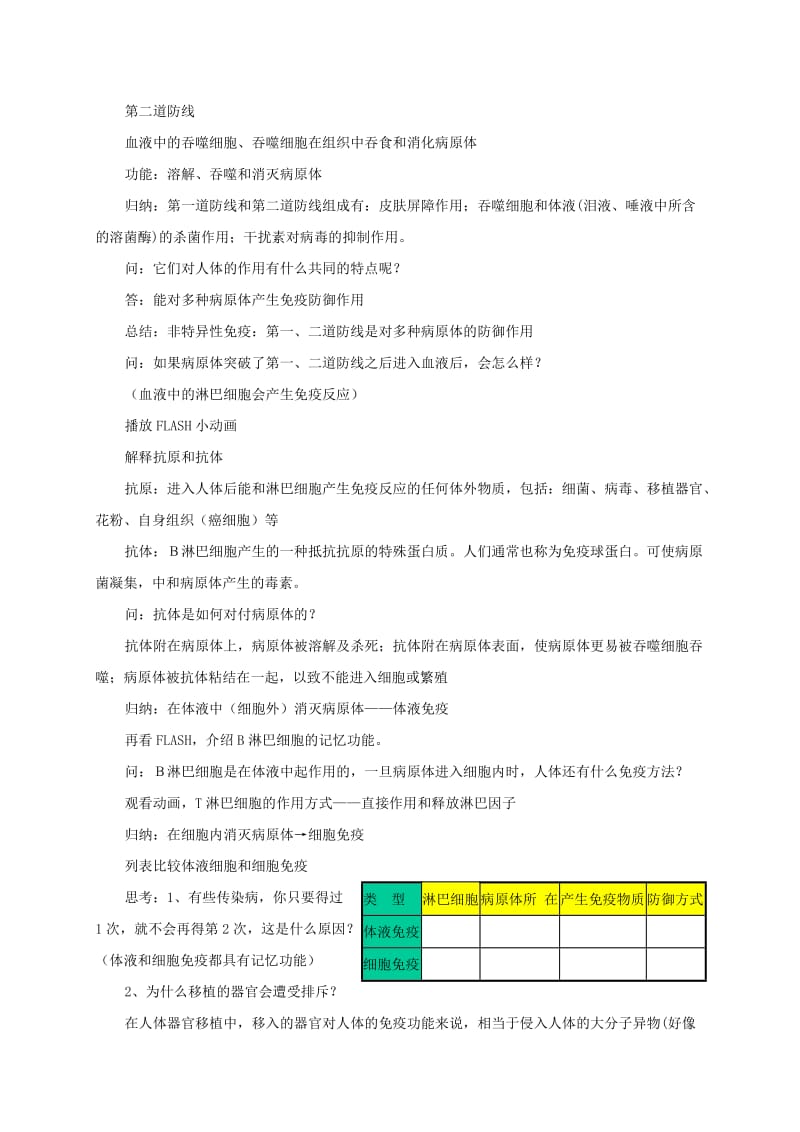 九年级科学下册 3_3_1 身体的防卫教案 （新版）浙教版_第2页