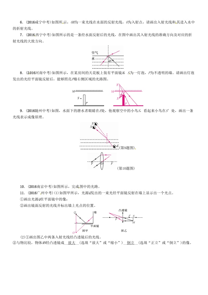 中考物理总复习 专项突破一 光学作图试题_第2页