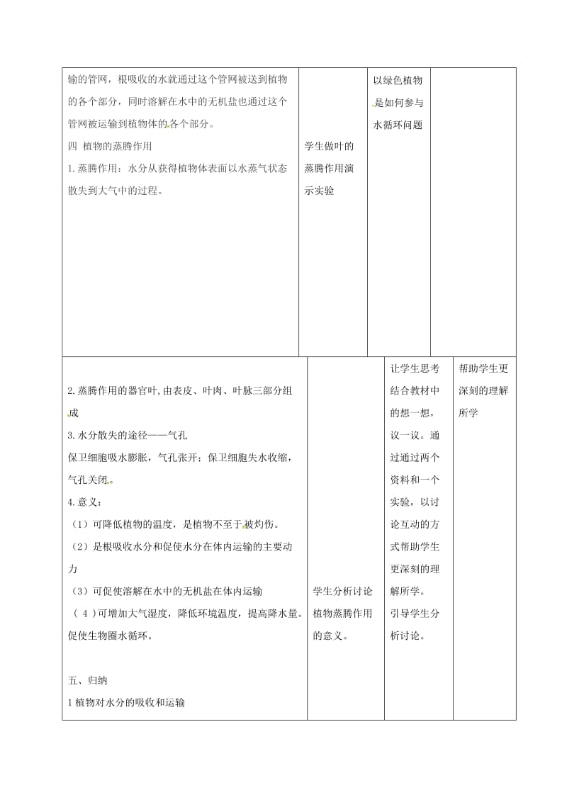 七年级生物上册 3_3 绿色植物与生物圈的水循环教案 （新版）新人教版_第2页