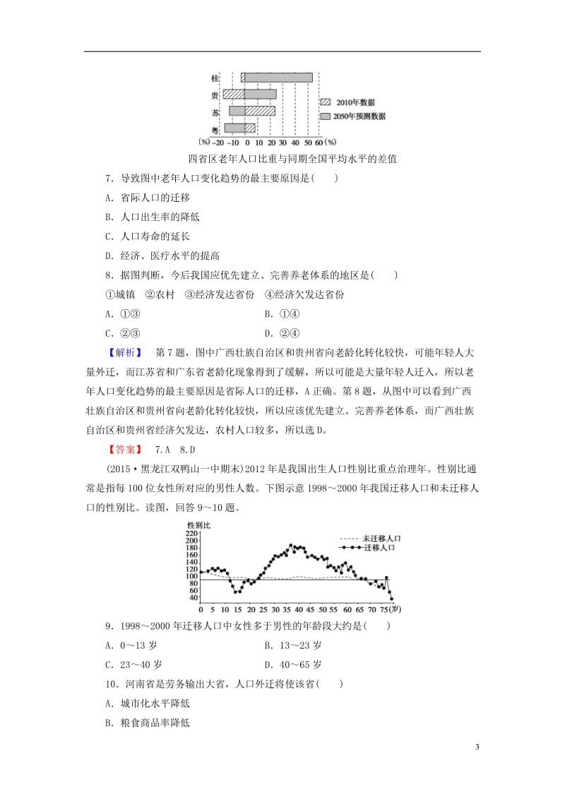 2016-2017学年高中地理第1章人口与环境章末综合测评湘教版必修2_第3页