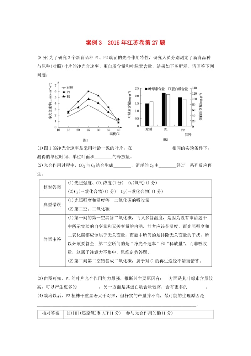 高考生物三轮冲刺 考前3个月 评分细则体验 案例3 2015年江苏卷第27题_第1页