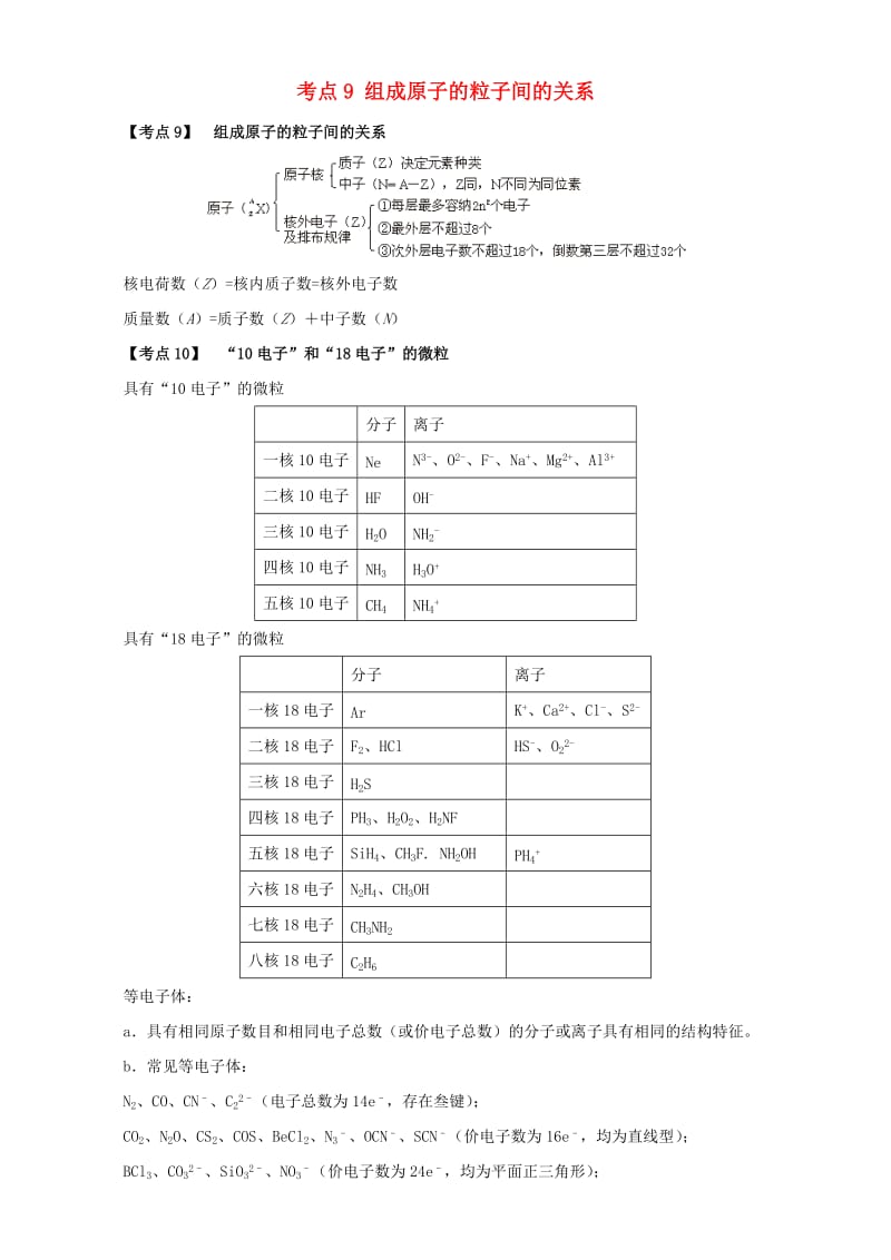 高考化学二轮专题复习30个考点 第二版块 化学基本理论 专题五 原子结构 元素周期律 晶体结构 考点9 组成原子的粒子间的关系（含解析）1_第1页