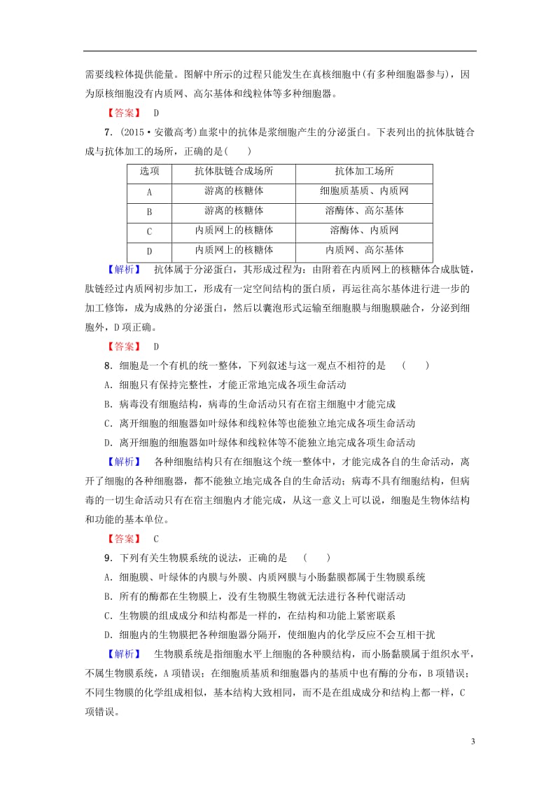 2016-2017学年高中生物第3章细胞的结构和功能第2节细胞的类型和结构第3课时细胞核及细胞的生物膜系统学业分层测评苏教版必修1_第3页