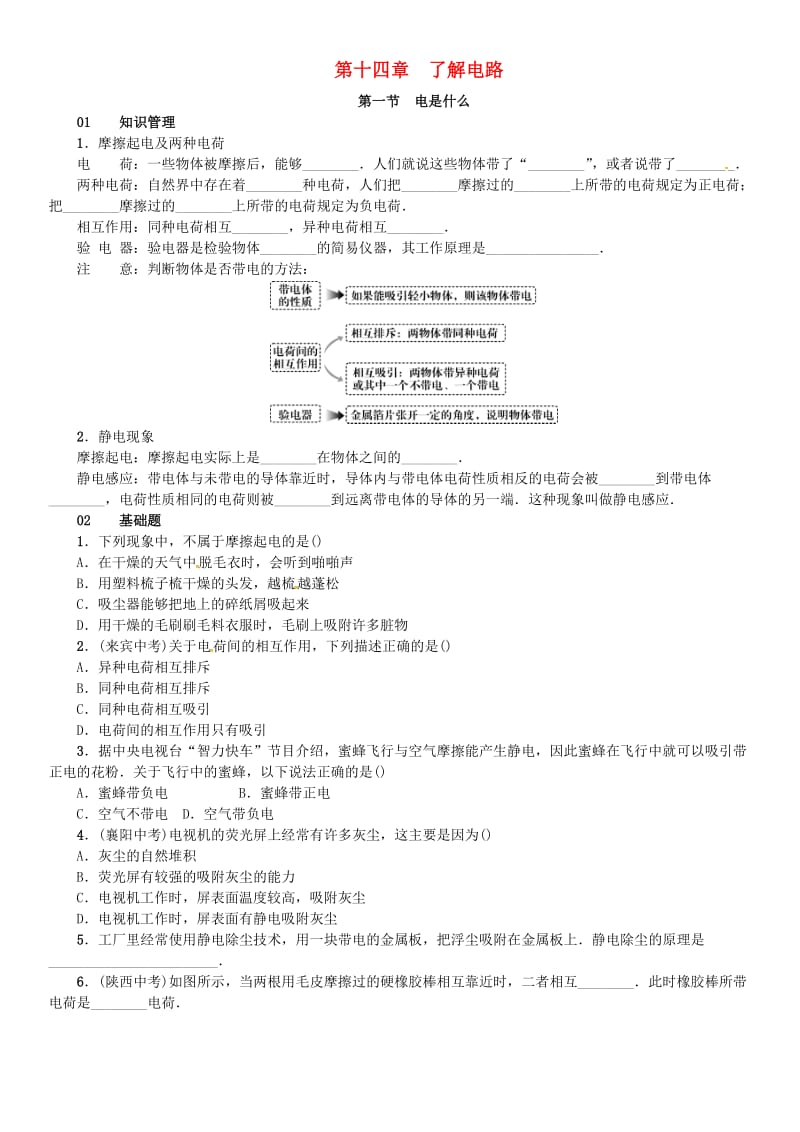 九年级物理全册 第十四章 了解电路 第一节 电是什么练习 （新版）沪科版_第1页